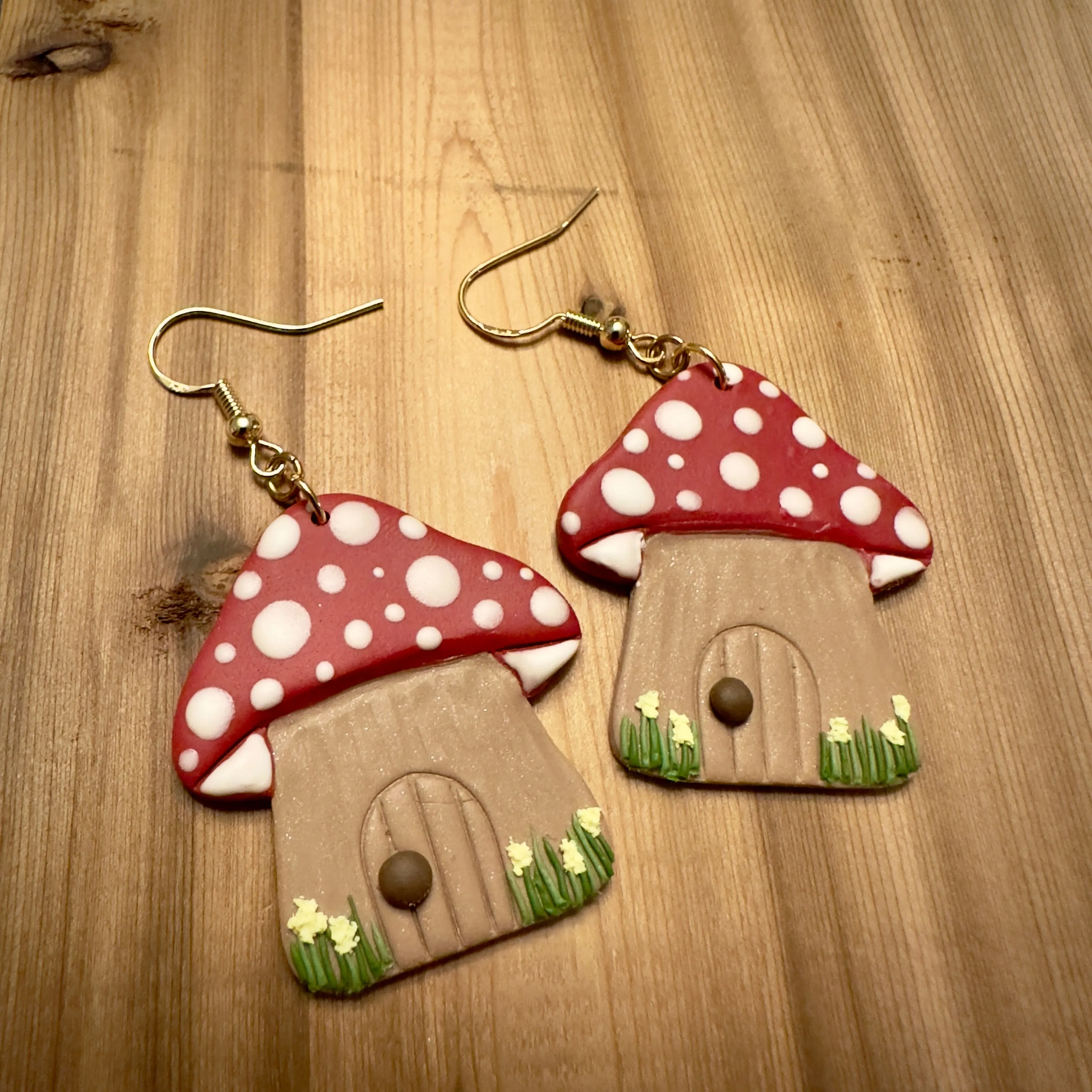 Mushroom House | Silver or Gold Hardware | Drop Earrings