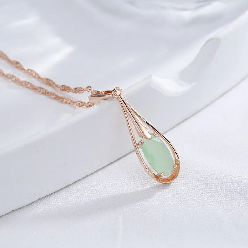 Natural Aventurine Zircon Drop Pendant Necklace