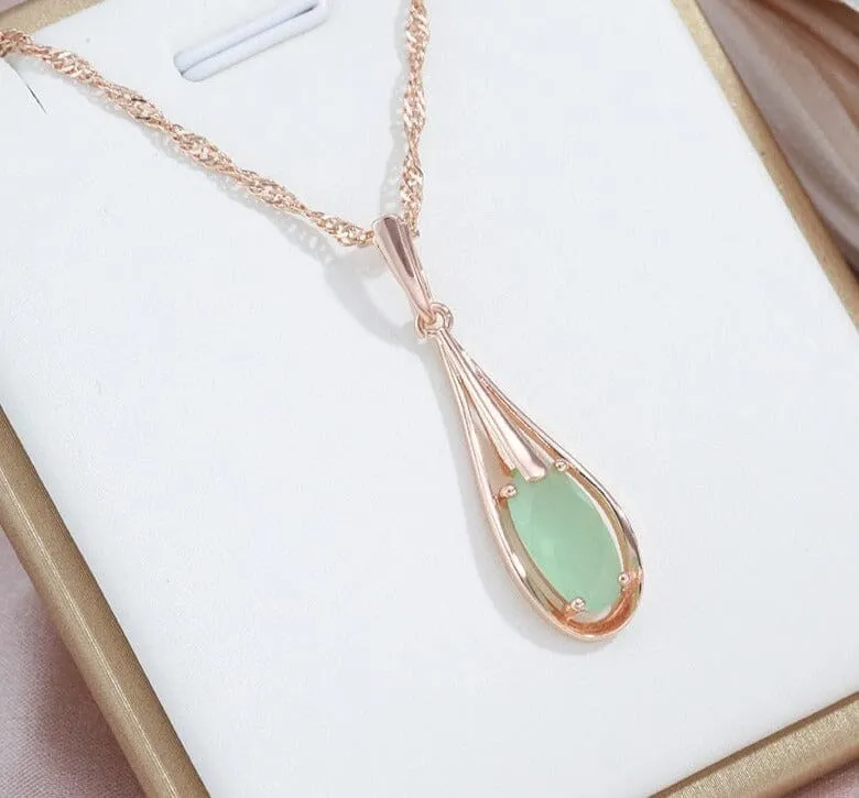 Natural Aventurine Zircon Drop Pendant Necklace