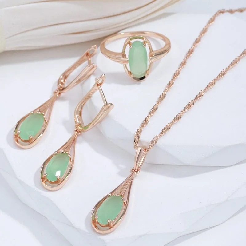 Natural Aventurine Zircon Drop Pendant Necklace