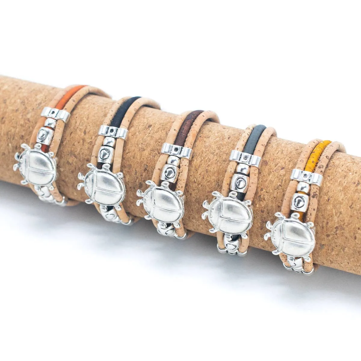 Natural cork with beetle accessories handmade bracelet BR-300-MIX-5