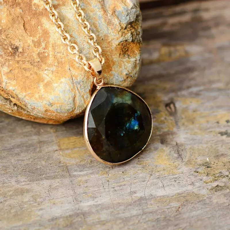 Natural Labradorite Teardrop Necklace