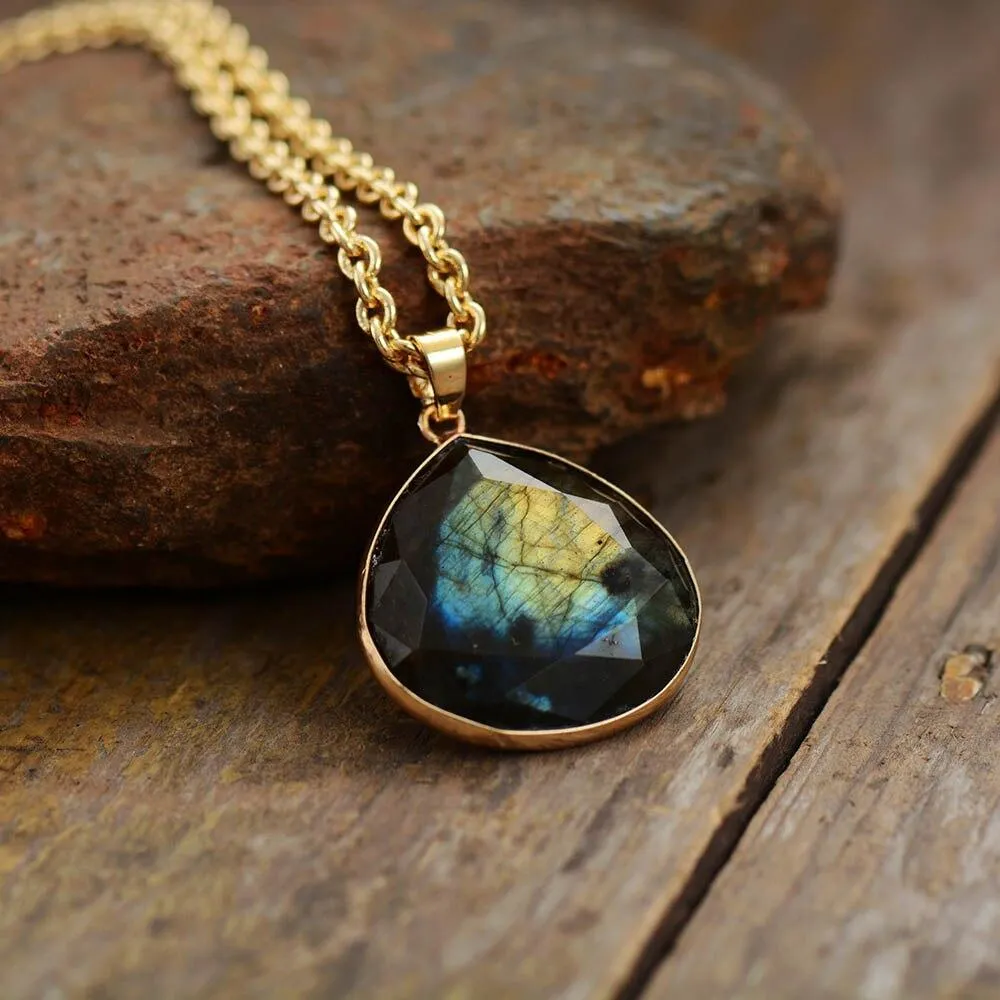 Natural Labradorite Teardrop Necklace