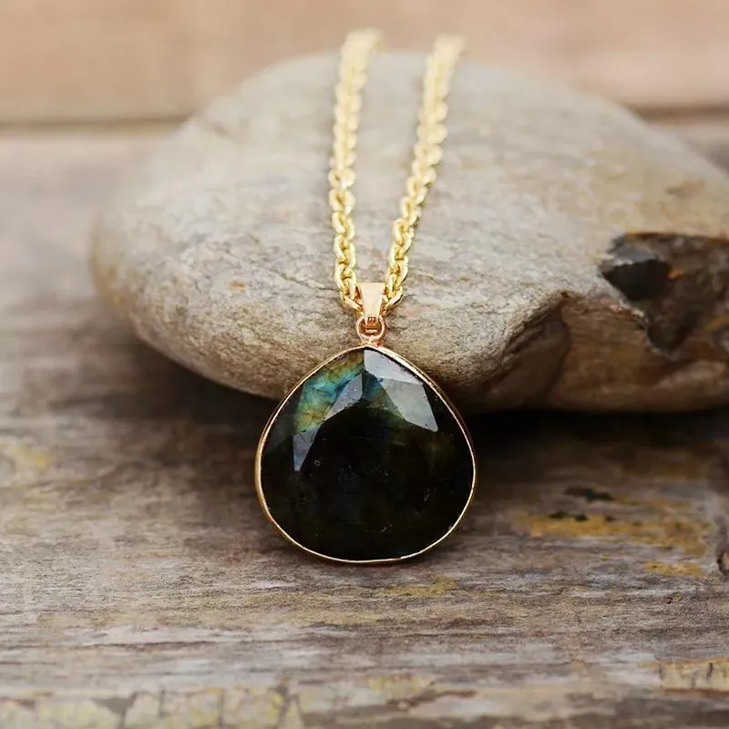 Natural Labradorite Teardrop Necklace