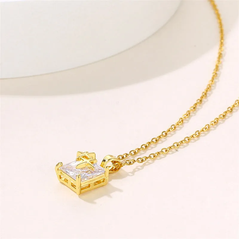 Natural Quadrilateral Geometric Stainless Steel Electroplating Necklaces