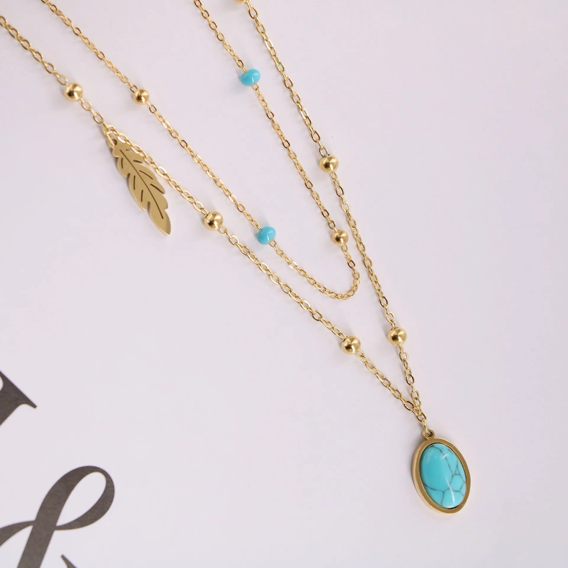 Natural Turquoise Oval Double Necklace