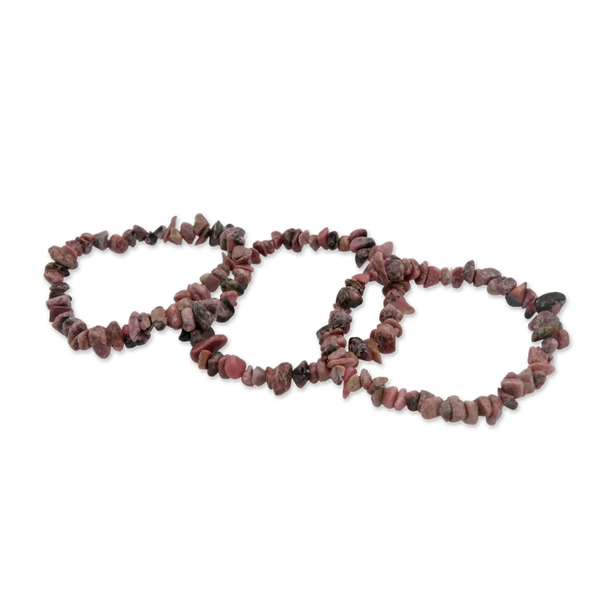 Naturally Enchanting Three Rhodonite Beaded Stretch Bracelets from Brazil