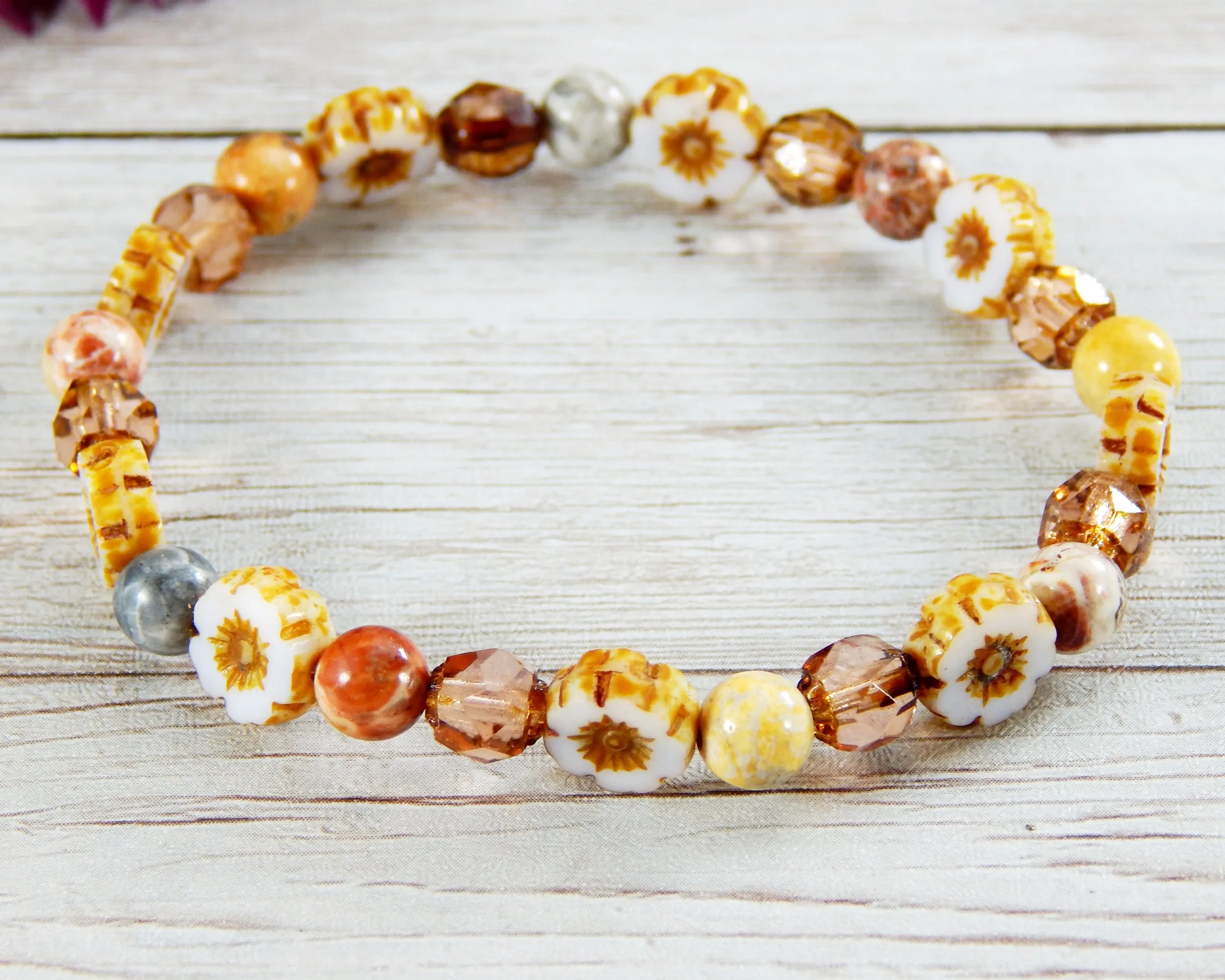 Nature Jewelry for Women - Flower Bracelet - Earthy Beaded Bracelet - Gift for Daughter - Flower Jewelry