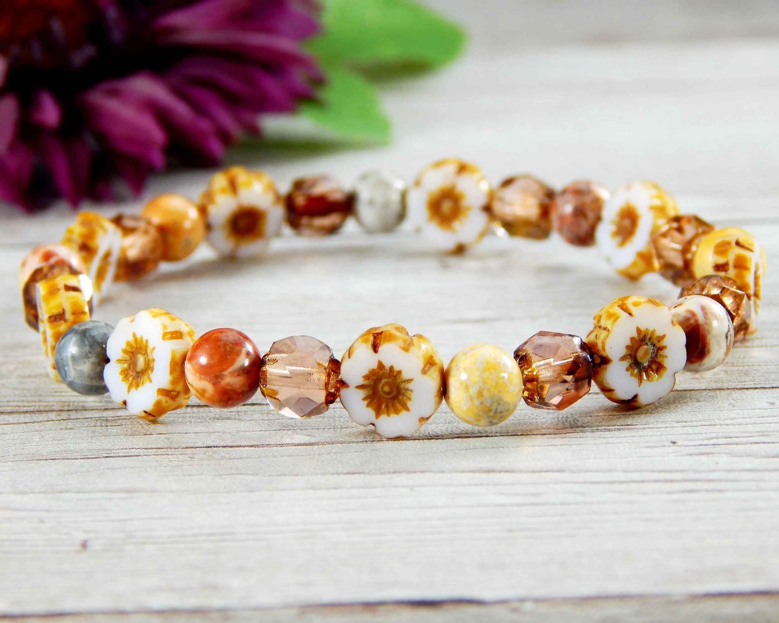 Nature Jewelry for Women - Flower Bracelet - Earthy Beaded Bracelet - Gift for Daughter - Flower Jewelry