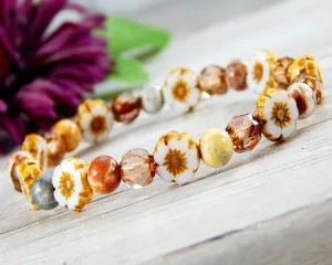 Nature Jewelry for Women - Flower Bracelet - Earthy Beaded Bracelet - Gift for Daughter - Flower Jewelry