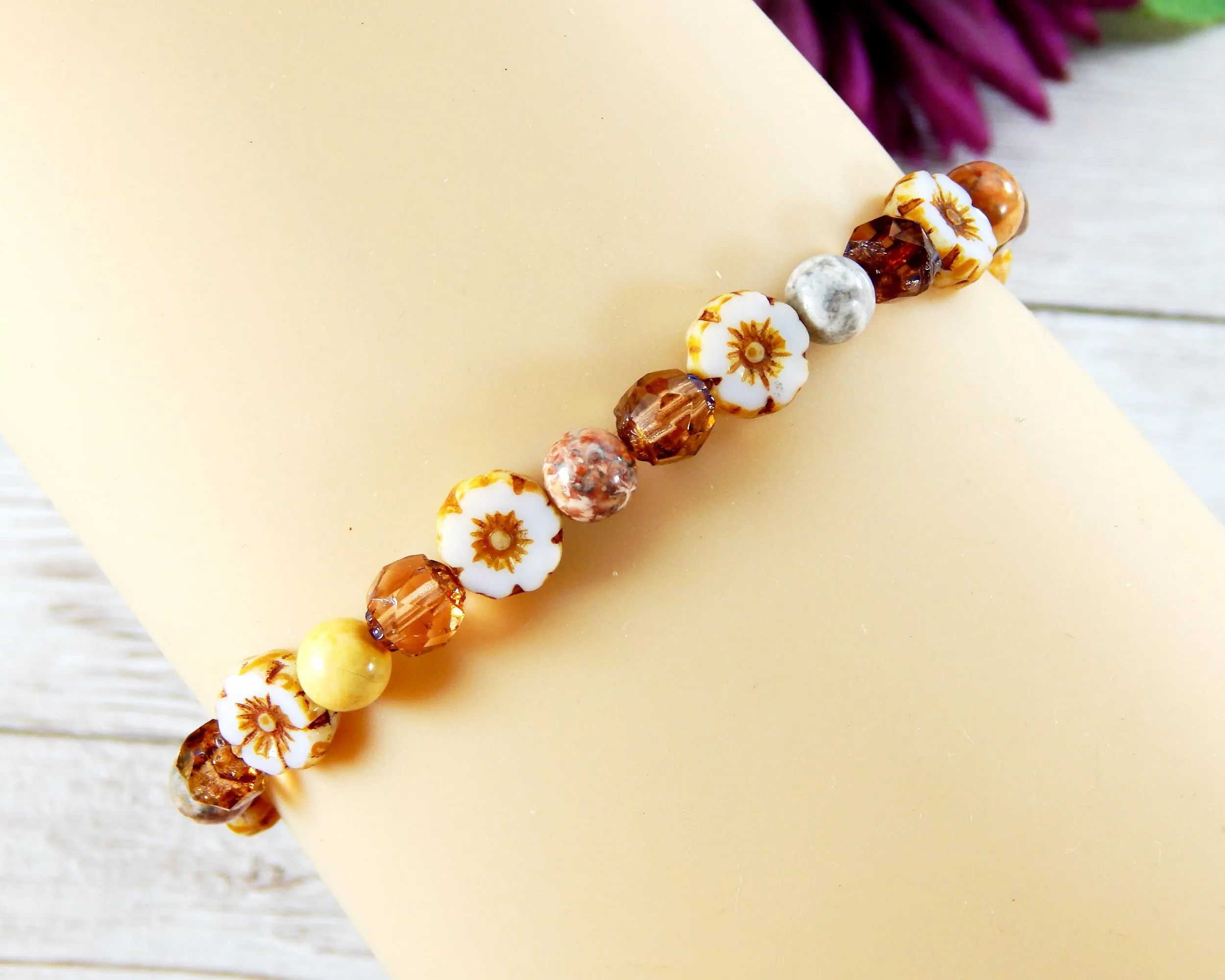 Nature Jewelry for Women - Flower Bracelet - Earthy Beaded Bracelet - Gift for Daughter - Flower Jewelry