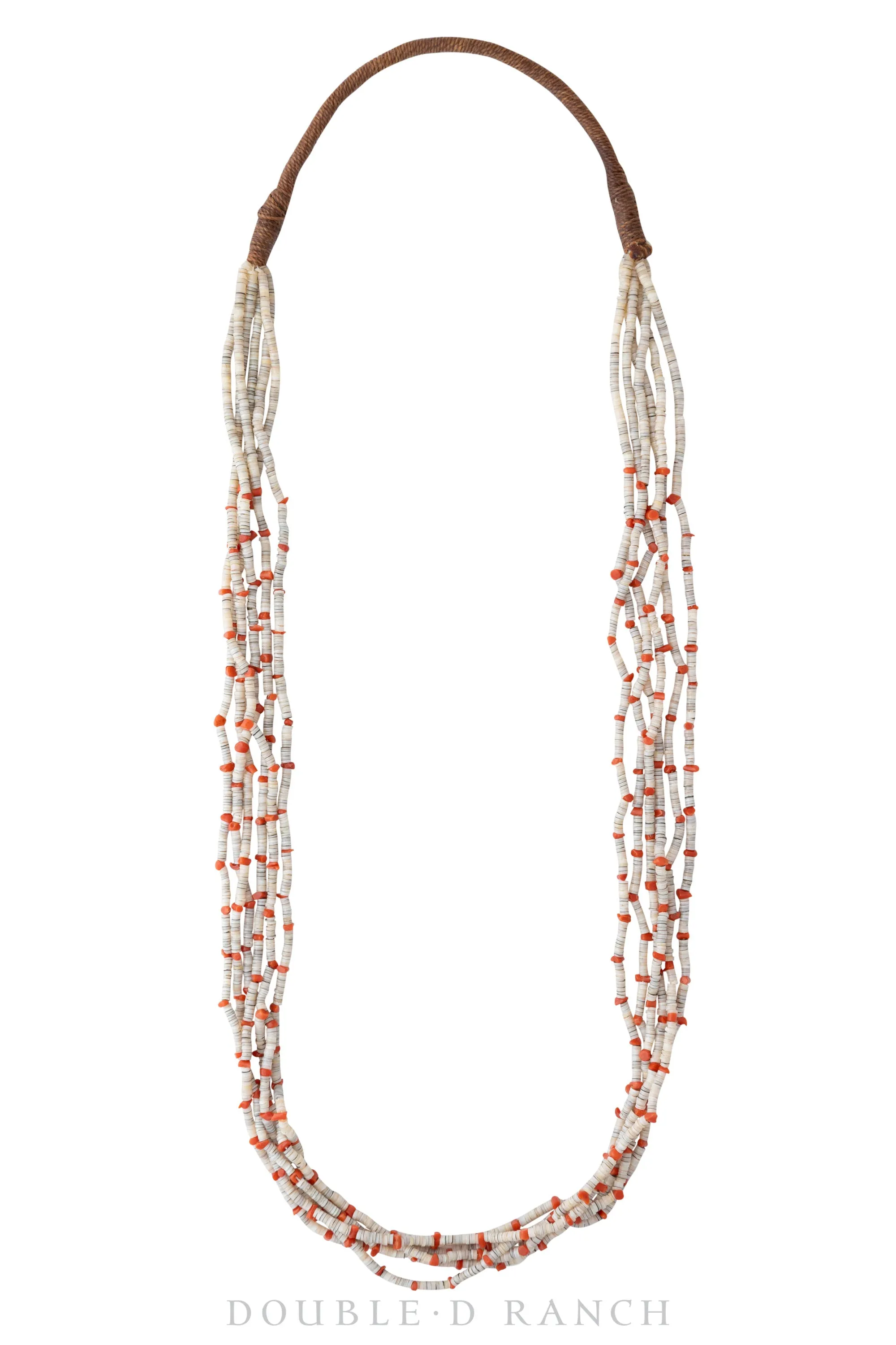 Necklace, Natural Stone, Heishi, 6 Strand, Brown Voluta Shell & Coral, Contemporary, 1980