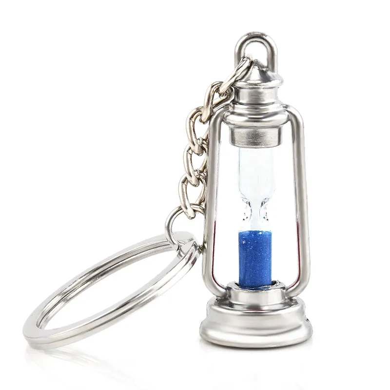 New Style Fashion Lamp Shiape Time Hourglass Pendant Silver Keychain Ring Chain Men Child Charm Gift