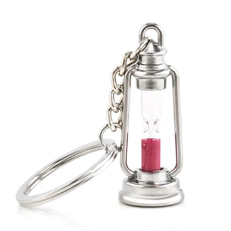 New Style Fashion Lamp Shiape Time Hourglass Pendant Silver Keychain Ring Chain Men Child Charm Gift