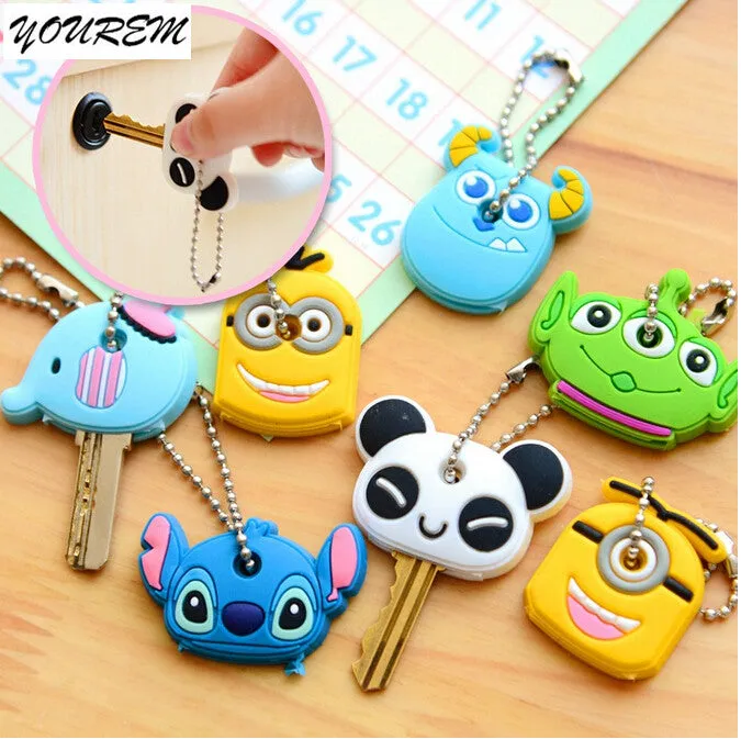 One piece Silicone Key Cover For Women Key Cap Stitch Keychain Cartoon Key Chains Cute Key Holder Gifts fj309 YOUREM