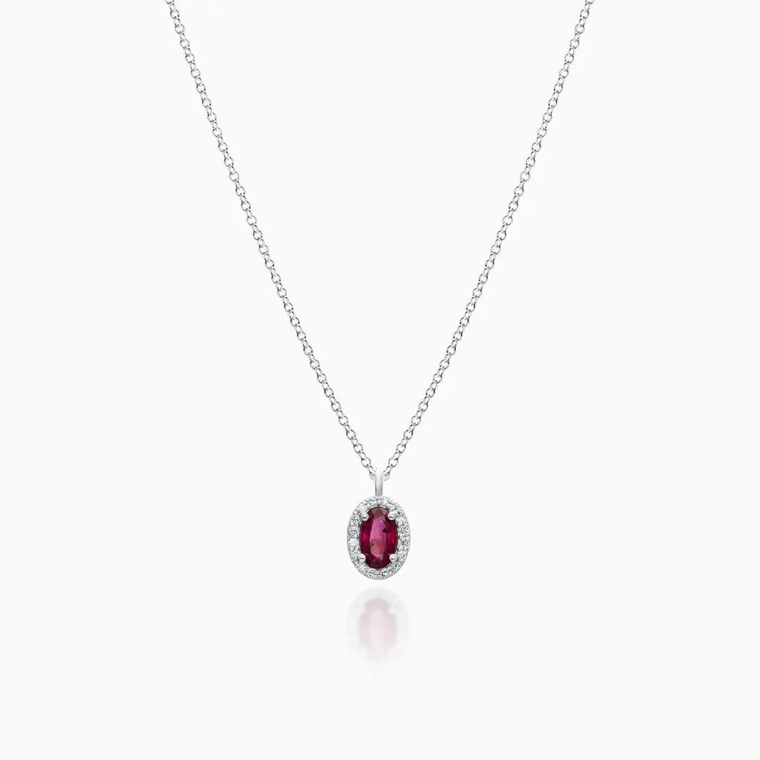 Oval Ruby Halo Necklace