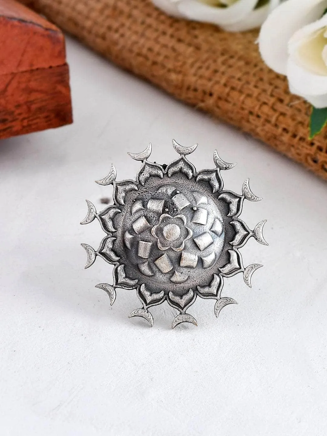 Oxidized Matsya Chakra Ring