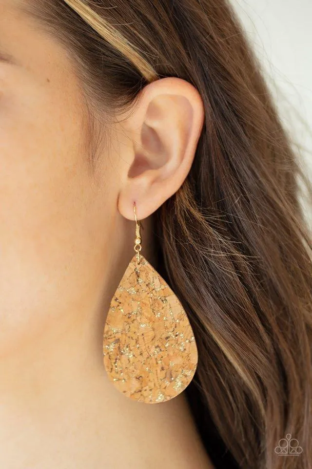 Paparazzi Earring ~ CORK It Over - Gold