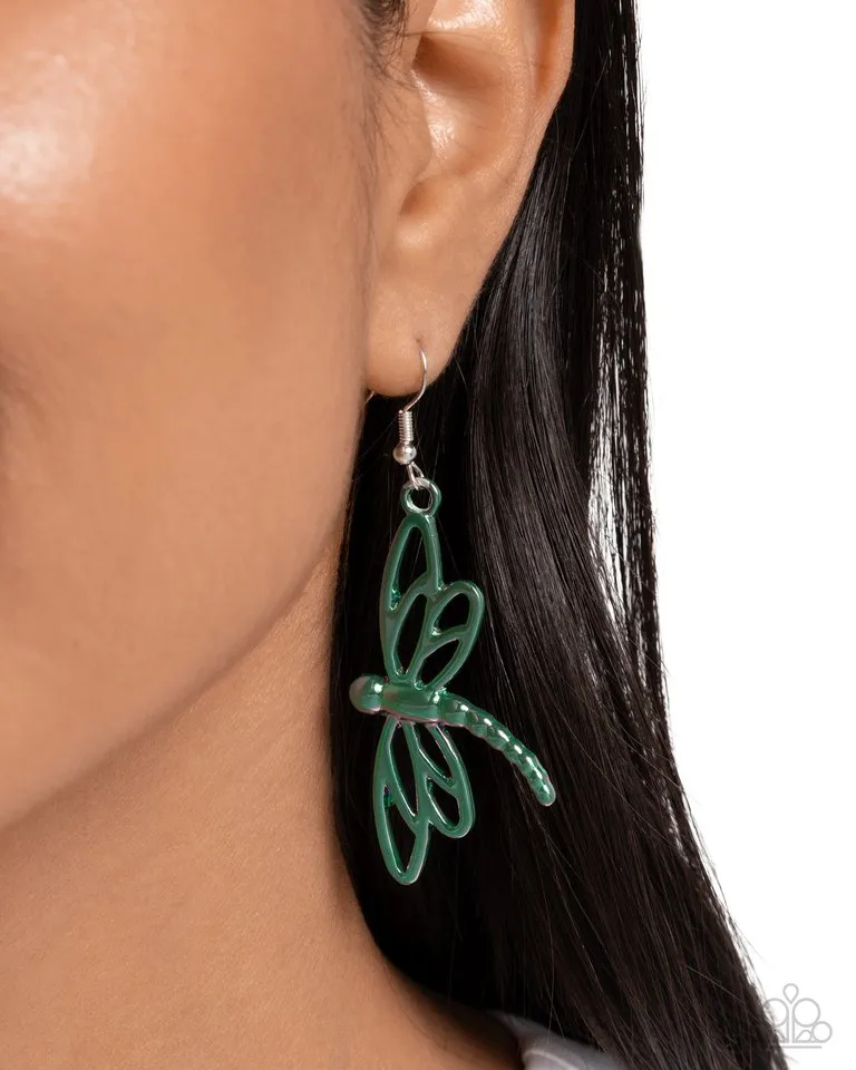 Paparazzi Earring ~ Dapper Dragonfly - Green