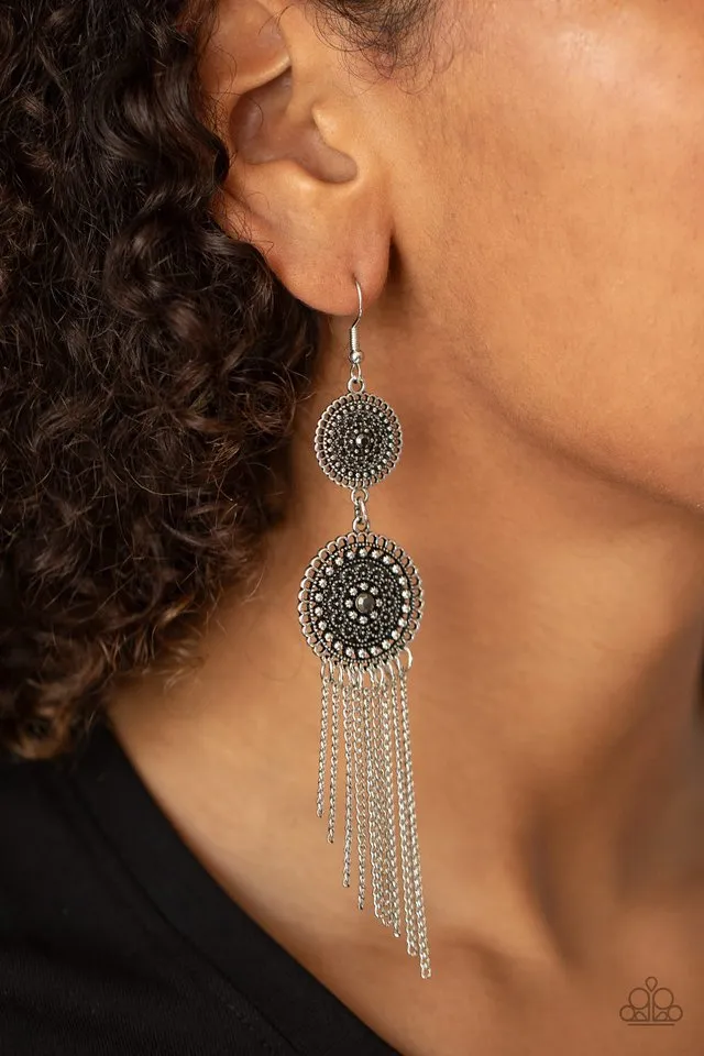 Paparazzi Earring ~ Medallion Mecca - Silver