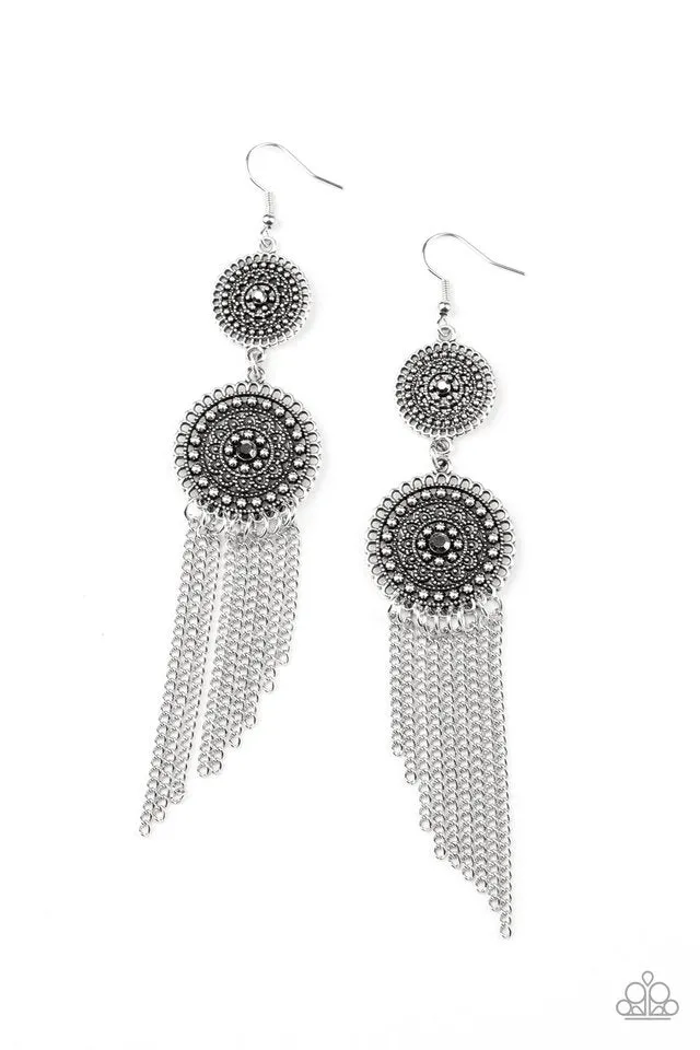 Paparazzi Earring ~ Medallion Mecca - Silver