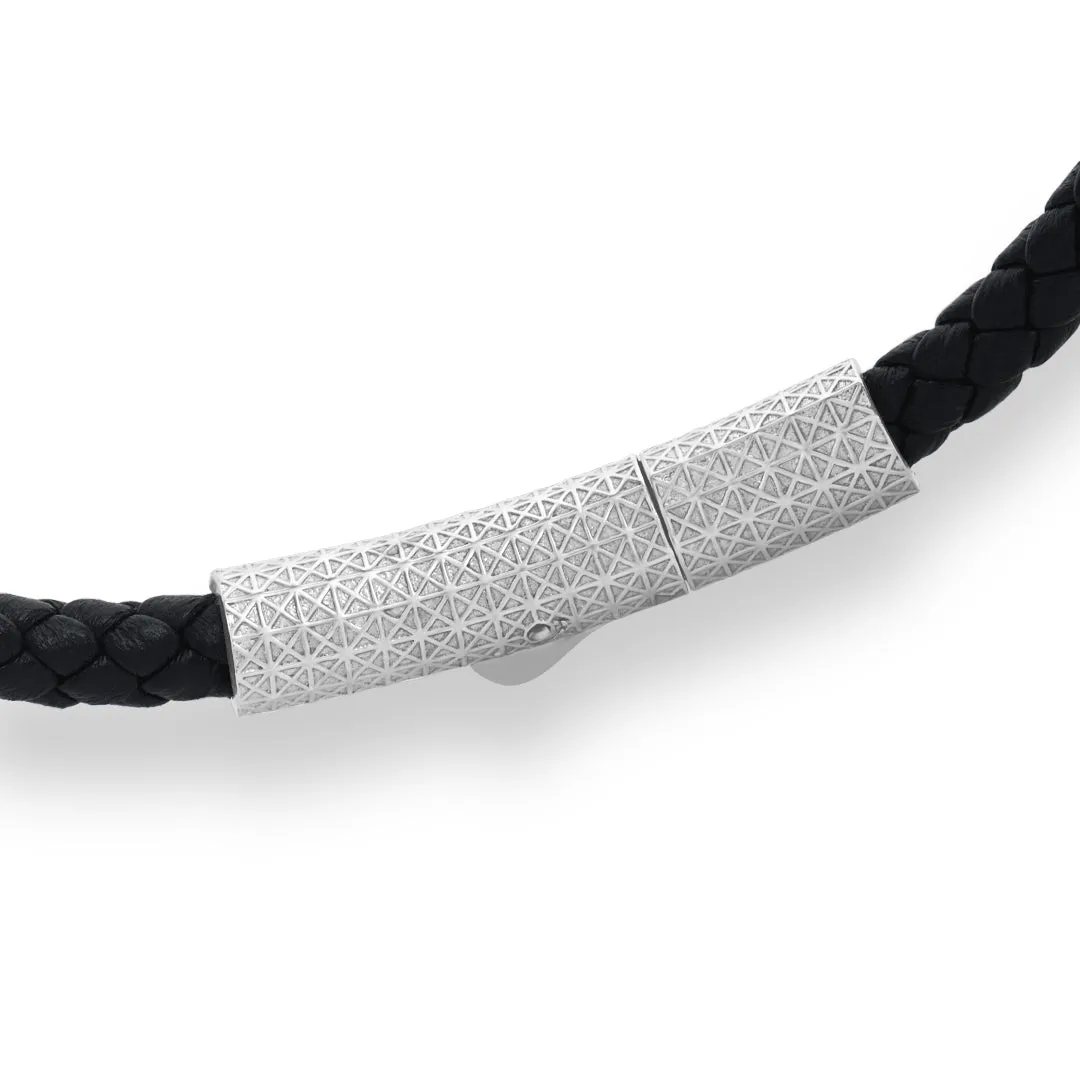 Pave Buckle Leather Bracelet in Silver