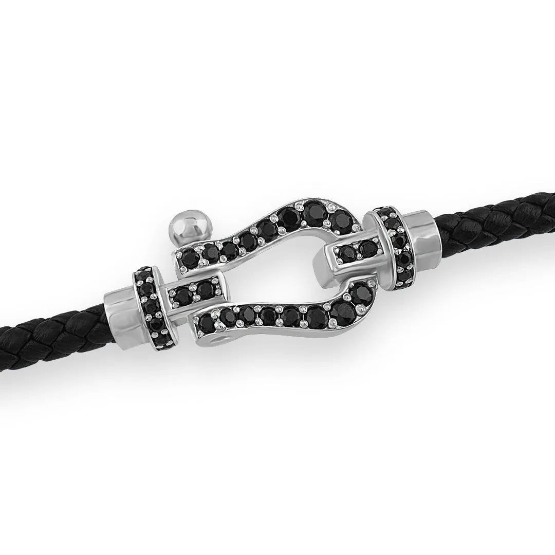 Pave Buckle Leather Bracelet in Silver