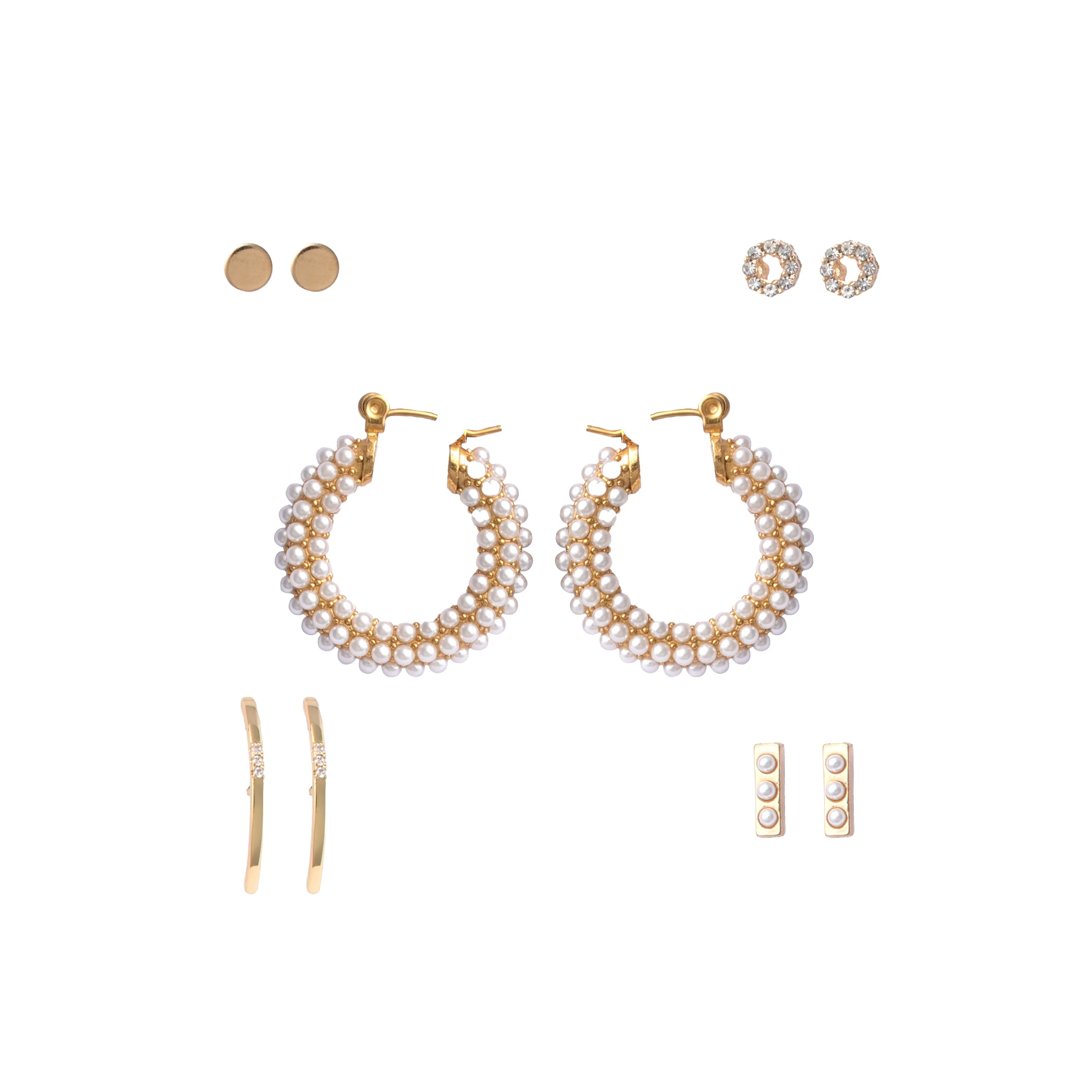 Pave Pearl Huggie Earring Set