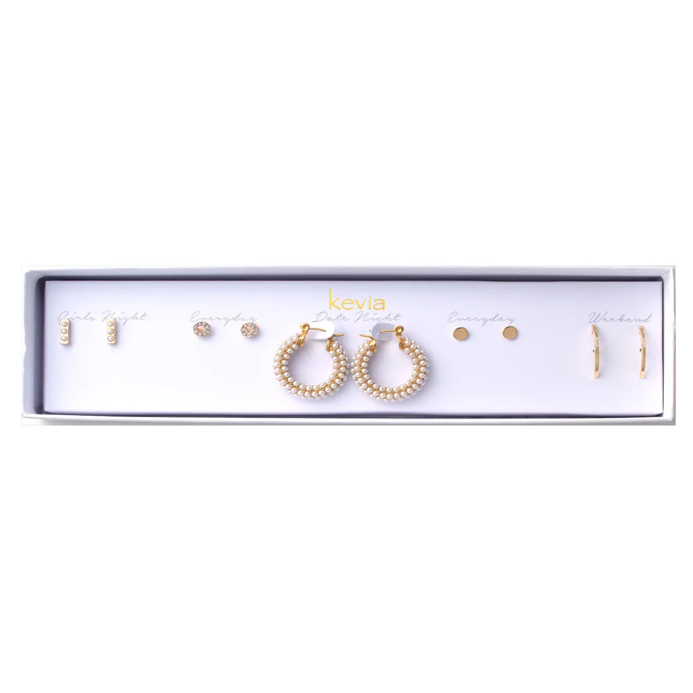 Pave Pearl Huggie Earring Set