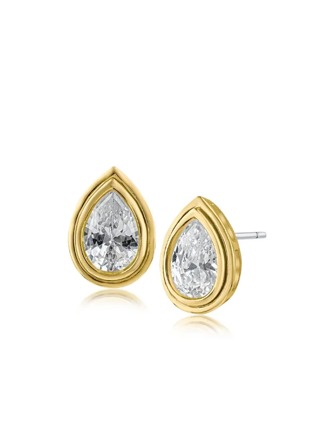 Pear CZ Antique Bezel Earrings