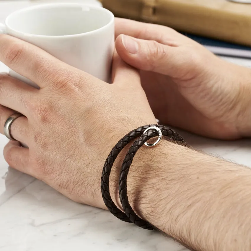 Personalised Men's Silver & Leather Message Bracelet