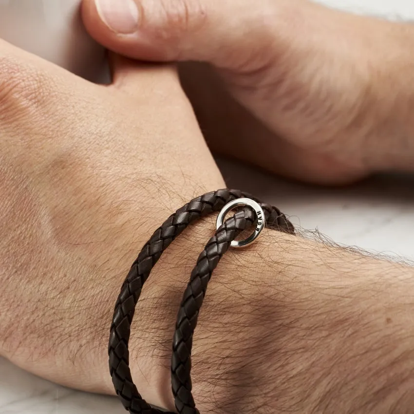 Personalised Men's Silver & Leather Message Bracelet