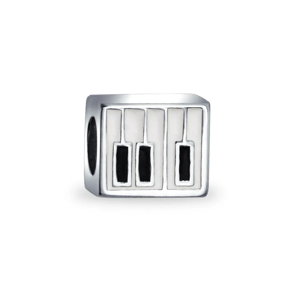 Piano Keys Charm Bead for Music Students in Sterling Silver for European Bracelets