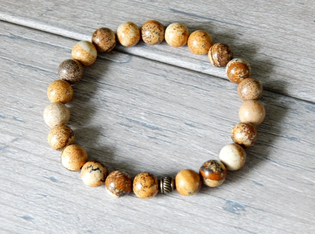 Picture Jasper Beaded Bracelet Earthy Brown Beads