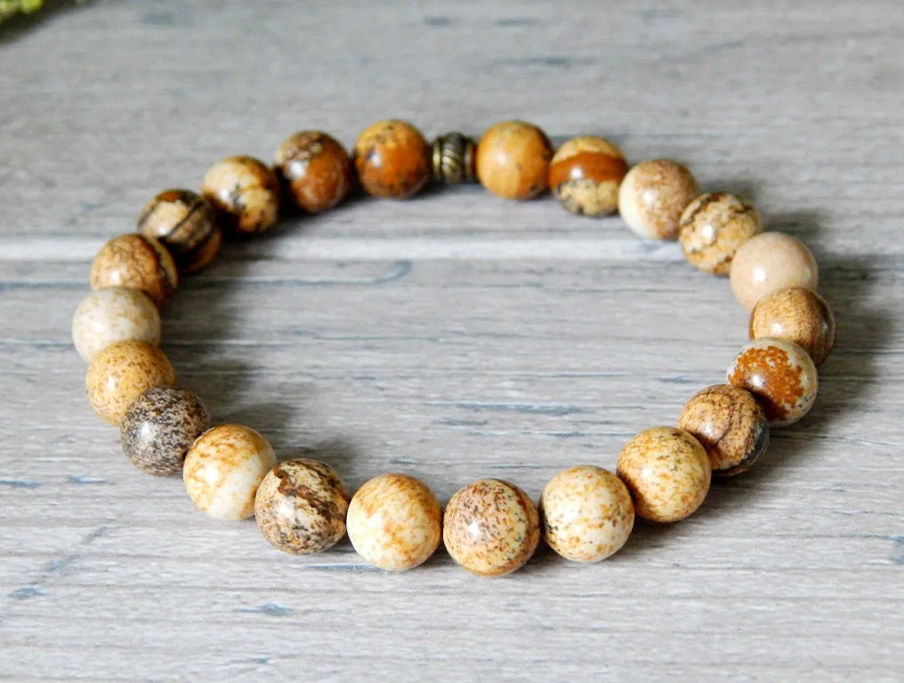 Picture Jasper Beaded Bracelet Earthy Brown Beads