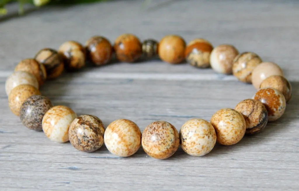 Picture Jasper Beaded Bracelet Earthy Brown Beads