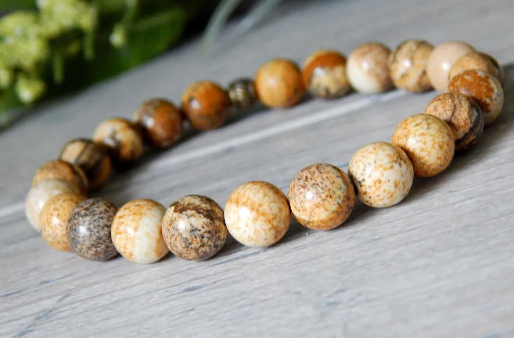 Picture Jasper Beaded Bracelet Earthy Brown Beads