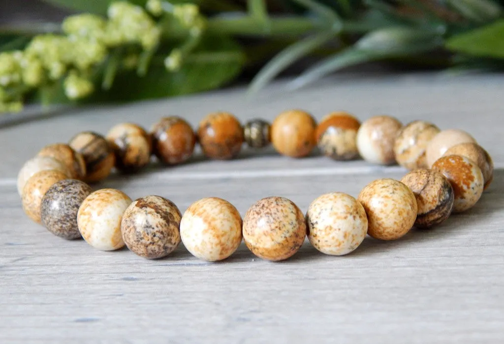 Picture Jasper Beaded Bracelet Earthy Brown Beads