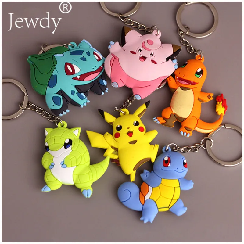 Pikachu Keychain Pocket Monsters Key Holder Pokemon Go Key Ring Pendant 3D Mini Charmander Squirtle Bulbasaur Figure Toys