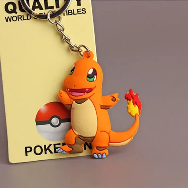 Pikachu Keychain Pocket Monsters Key Holder Pokemon Go Key Ring Pendant 3D Mini Charmander Squirtle Bulbasaur Figure Toys