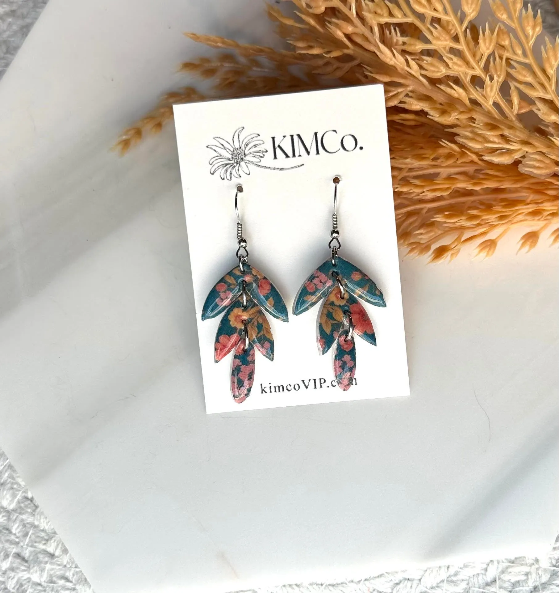 Polymer Clay Earrings - Floral Leaf Drop (Wholesale)