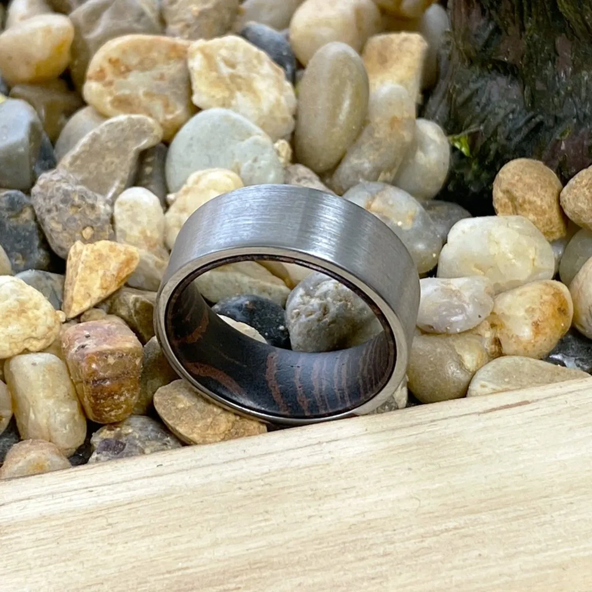 PRECIOUS | Wenge Wood, Silver Tungsten Ring, Brushed, Flat