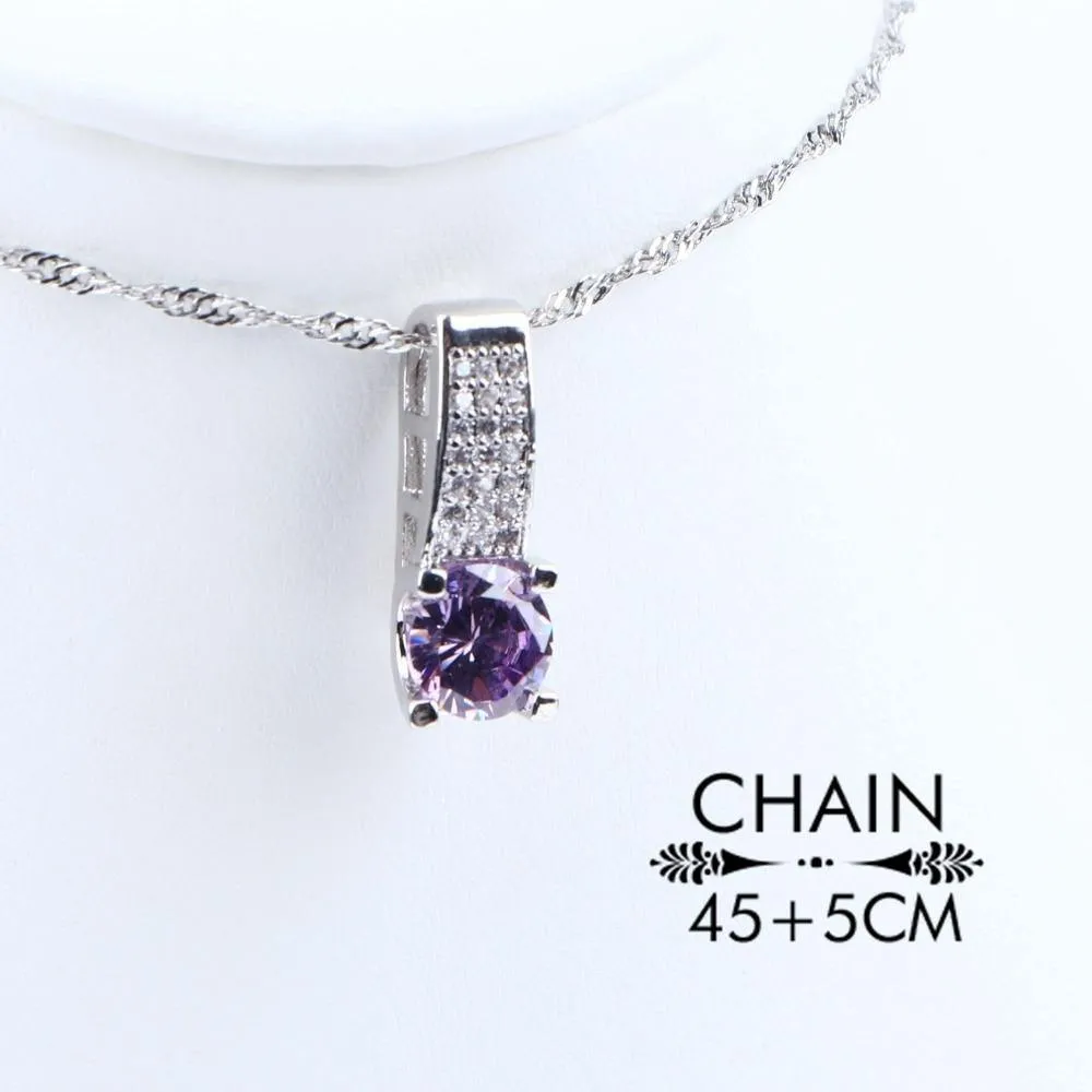 Purple AAA  Quality Zirconia Bridal Wedding Jewelry Set with  Silver 925 Necklace Ring Earrings Bracelet