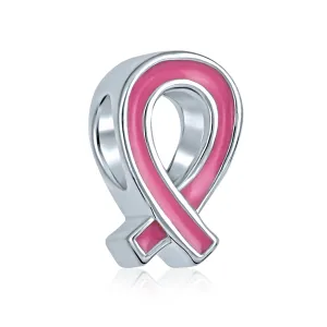 Radiant Pink Ribbon Hope Breast Cancer Survivor Charm Bead - Sterling Silver