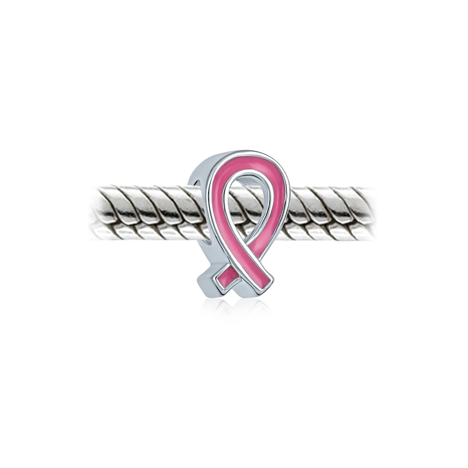 Radiant Pink Ribbon Hope Breast Cancer Survivor Charm Bead - Sterling Silver