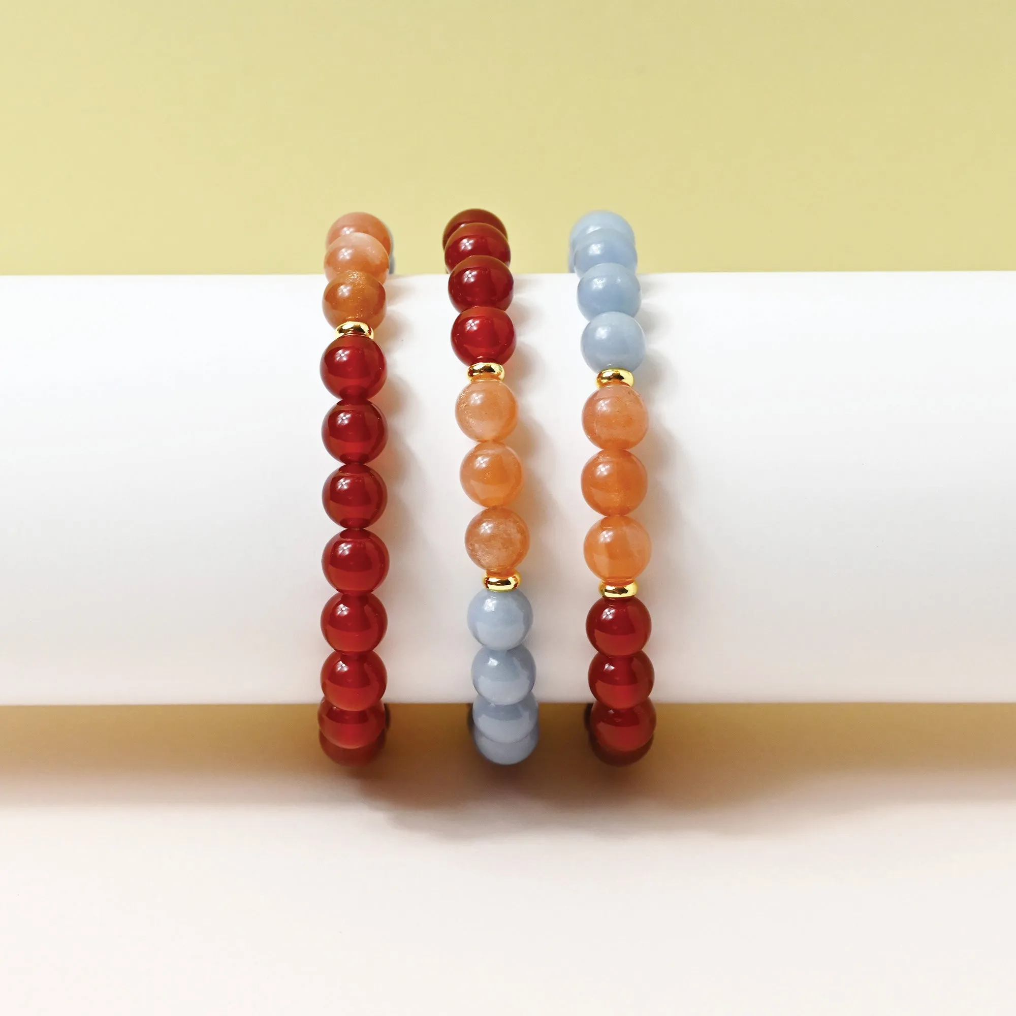 Red Agate, Sunstone and Blue Angel Stone Bracelet