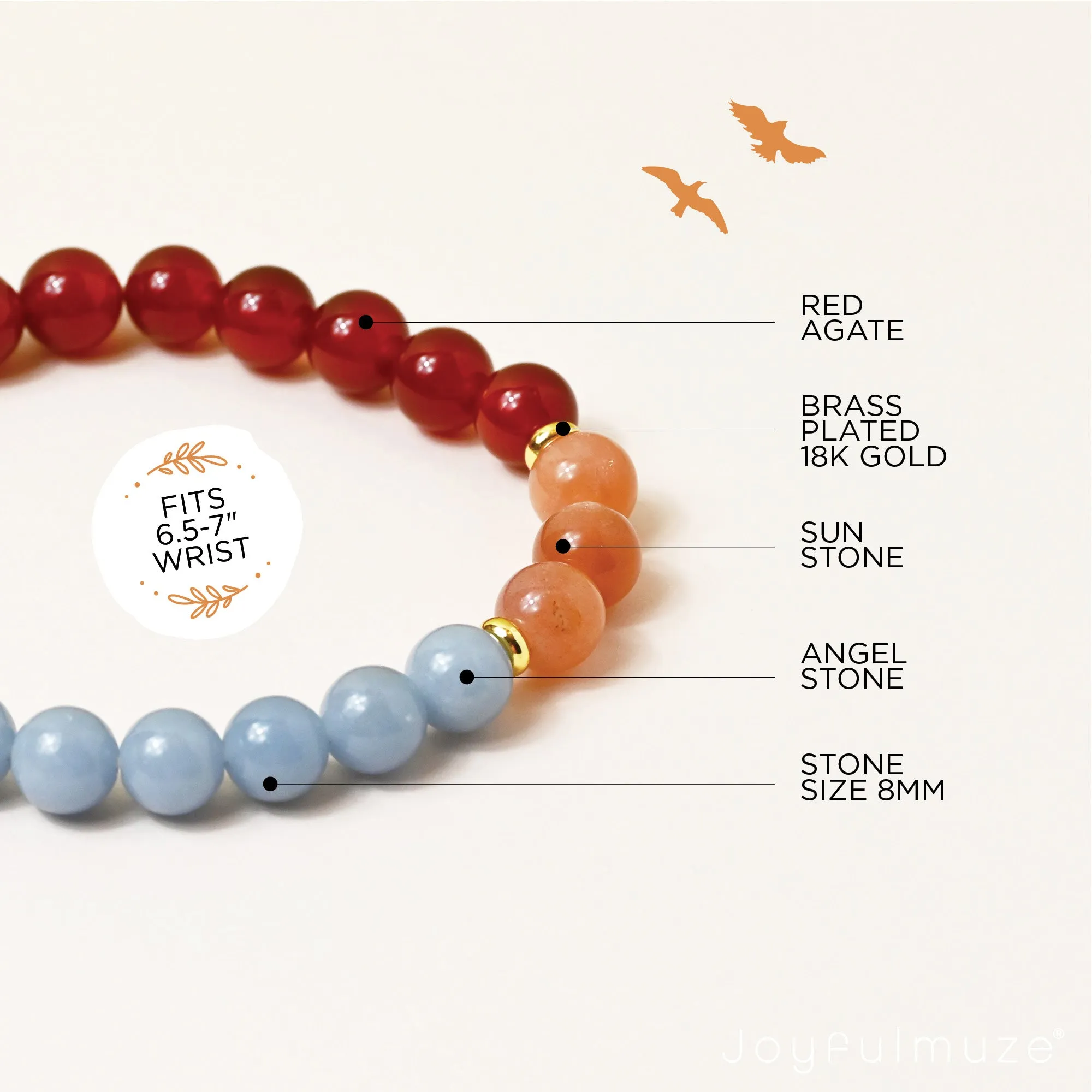 Red Agate, Sunstone and Blue Angel Stone Bracelet