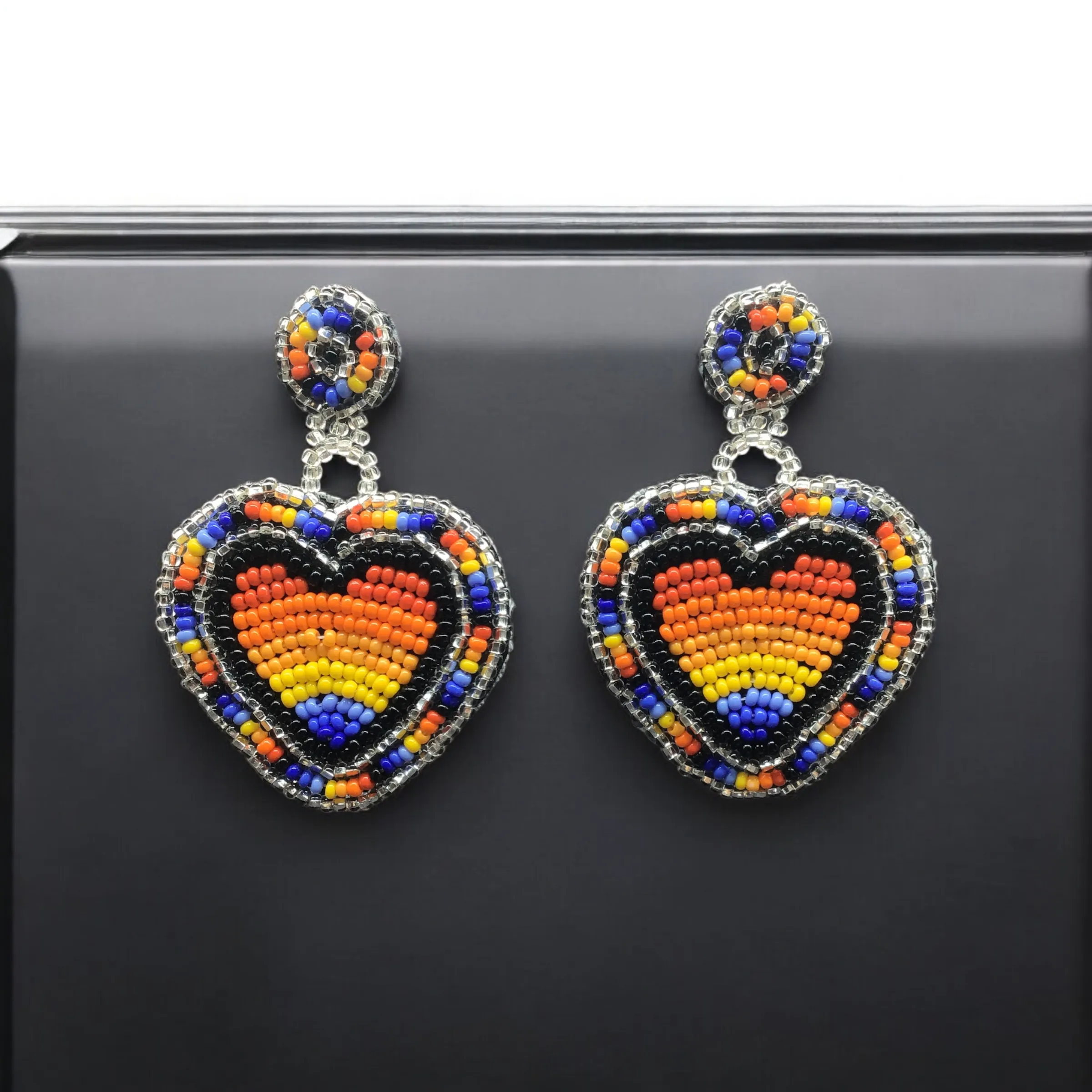 Red and Blue Heart Beaded Earrings