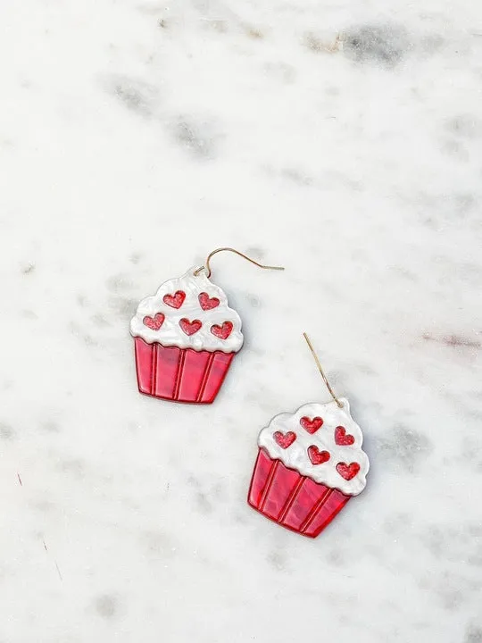 Red Valentine Cupcake Dangle Earrings