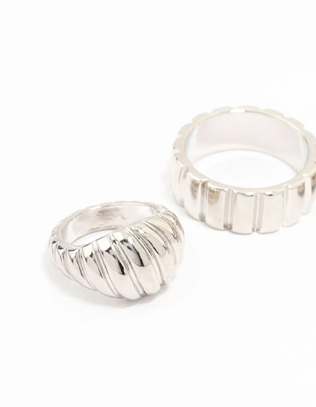 Rhodium Smooth & Ribbed Rings 3-Pack